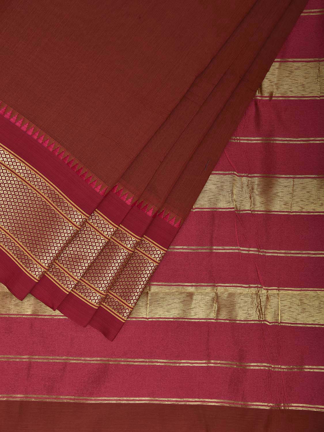Rust and Pink Bamboo Cotton Palin Saree with Contrast Pallu Design No Blouse bc0958