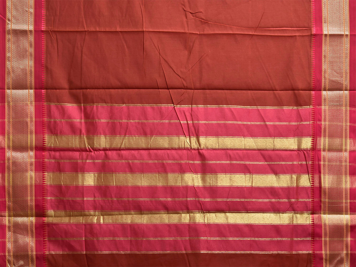 Rust and Pink Bamboo Cotton Palin Saree with Contrast Pallu Design No Blouse bc0958