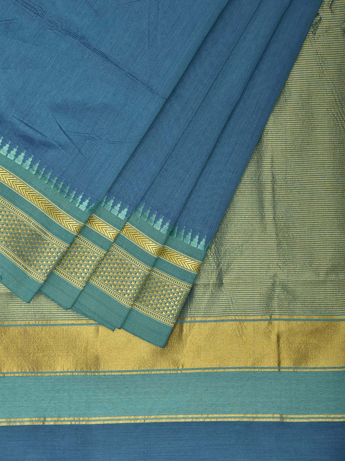 Blue and Green Bamboo Cotton Viscose Silk Plain Saree with Contrast Pallu Design No Blouse bc0959