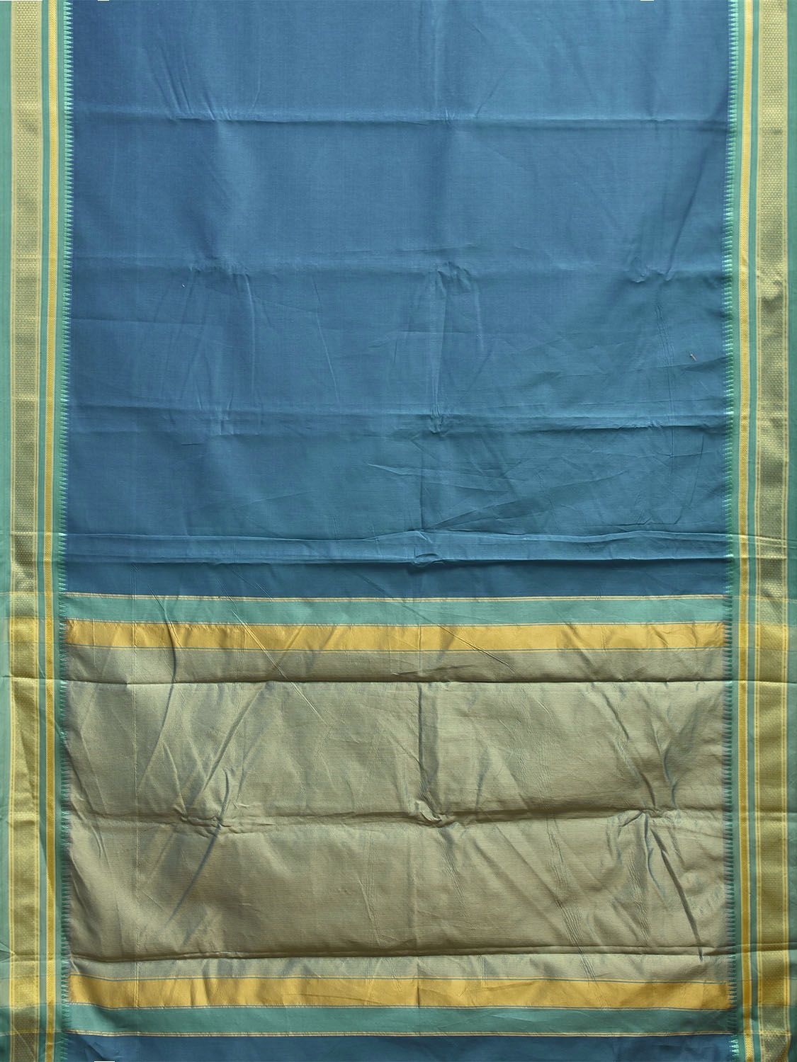 Blue and Green Bamboo Cotton Viscose Silk Plain Saree with Contrast Pallu Design No Blouse bc0959