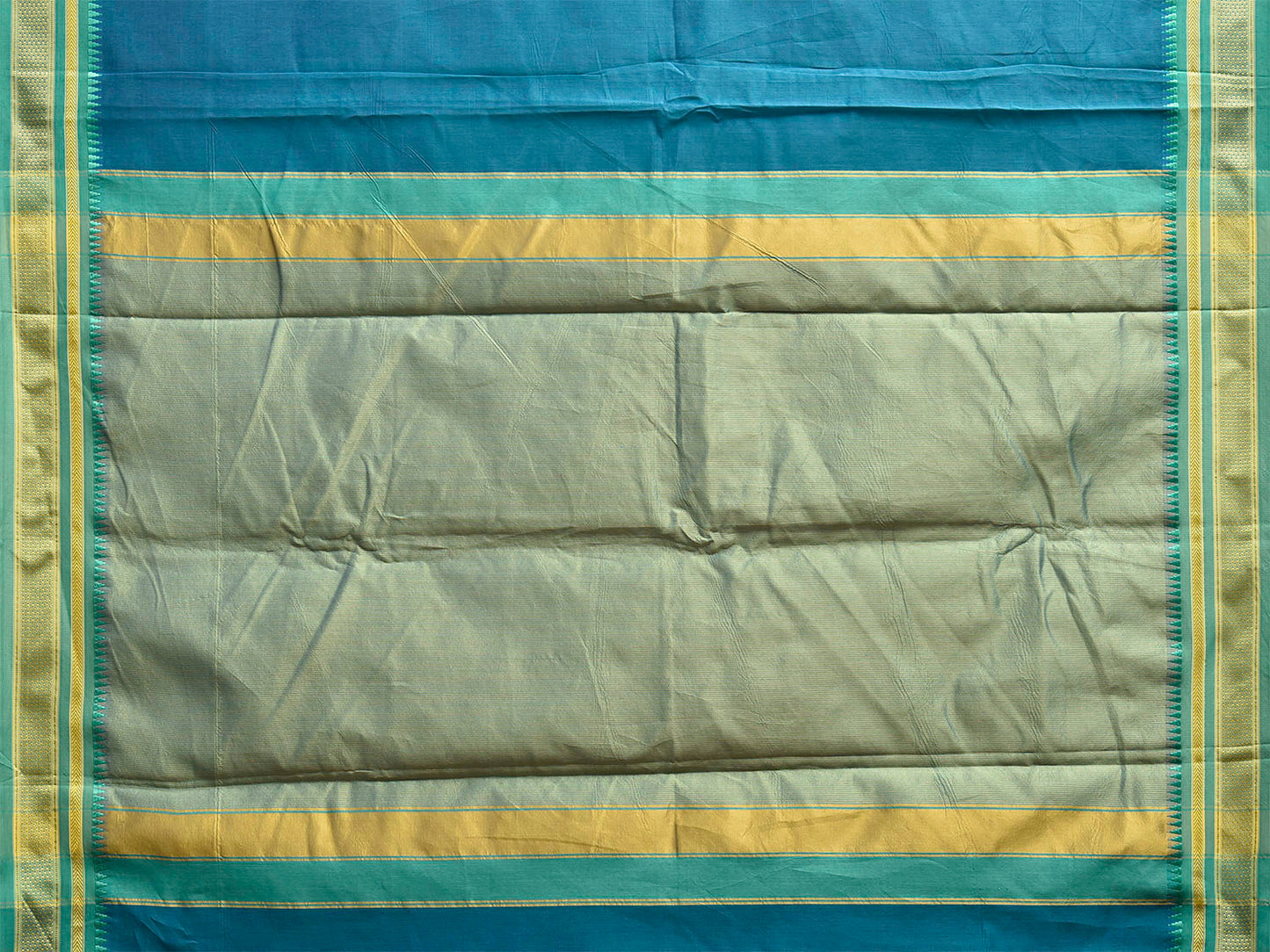 Blue and Green Bamboo Cotton Viscose Silk Plain Saree with Contrast Pallu Design No Blouse bc0959