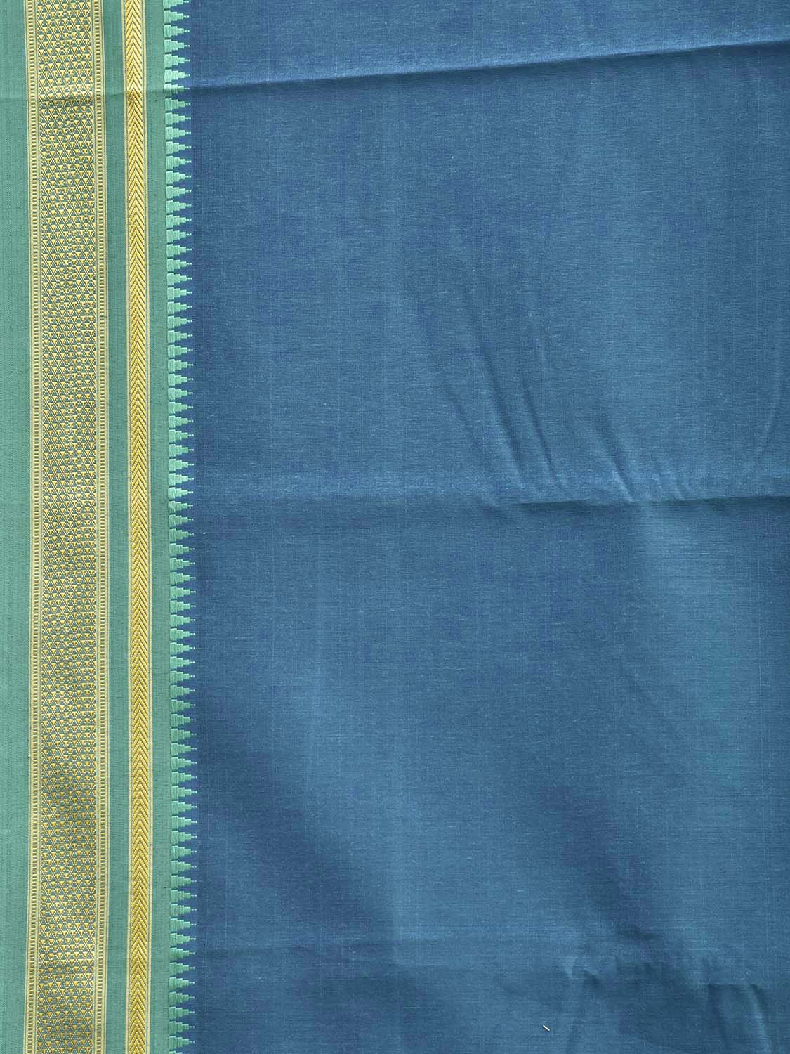 Blue and Green Bamboo Cotton Viscose Silk Plain Saree with Contrast Pallu Design No Blouse bc0959