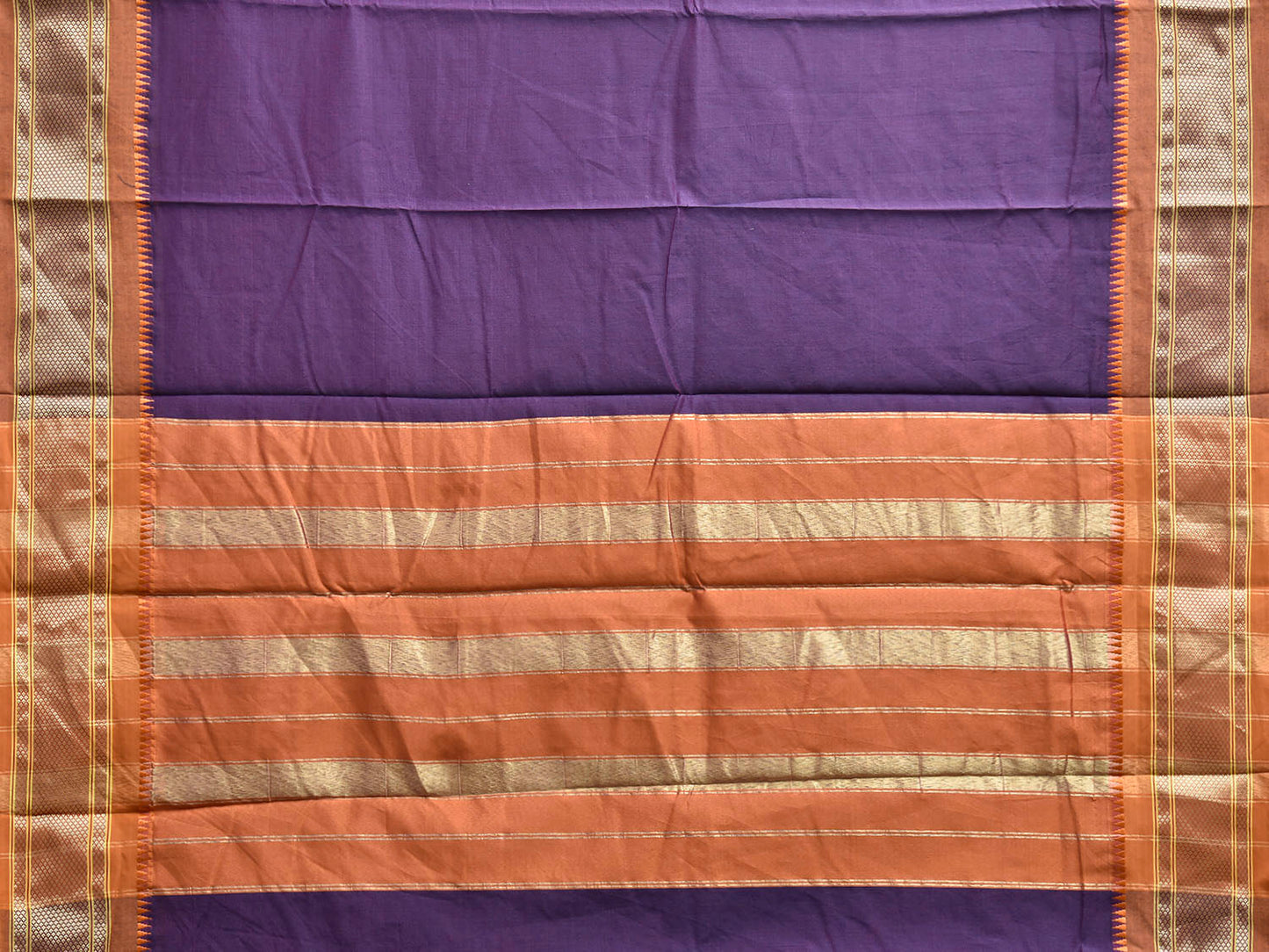 Purple and Fawn Bamboo Cotton Plain Saree with Contrast Pallu Design No Blouse bc0961