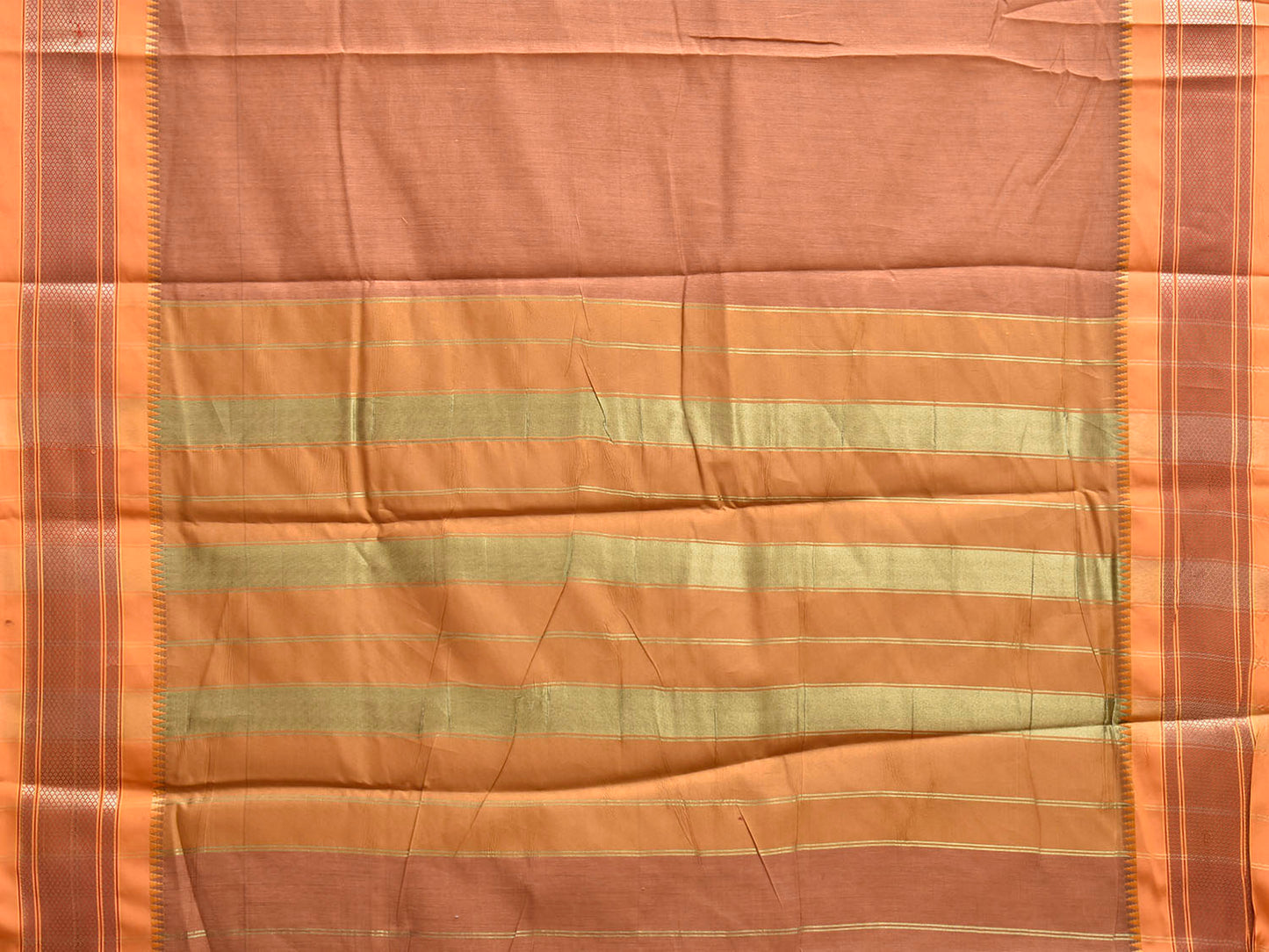 Fawn and Orange Bamboo Cotton Plain Saree with Contrast Pallu Design No Blouse bc0962