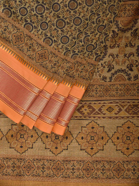 Yellow and Mustard Bamboo Cotton Saree with Digital Print Design bc0964