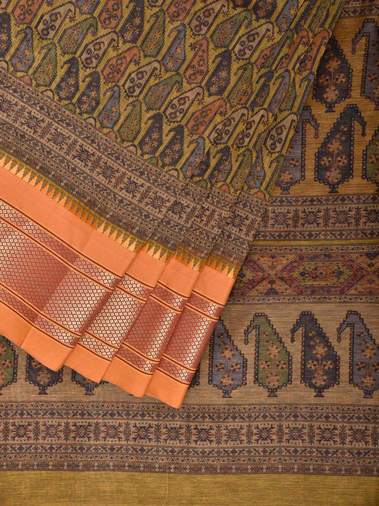 Yellow and Mustard Bamboo Cotton Saree with Digital Print Design bc0966