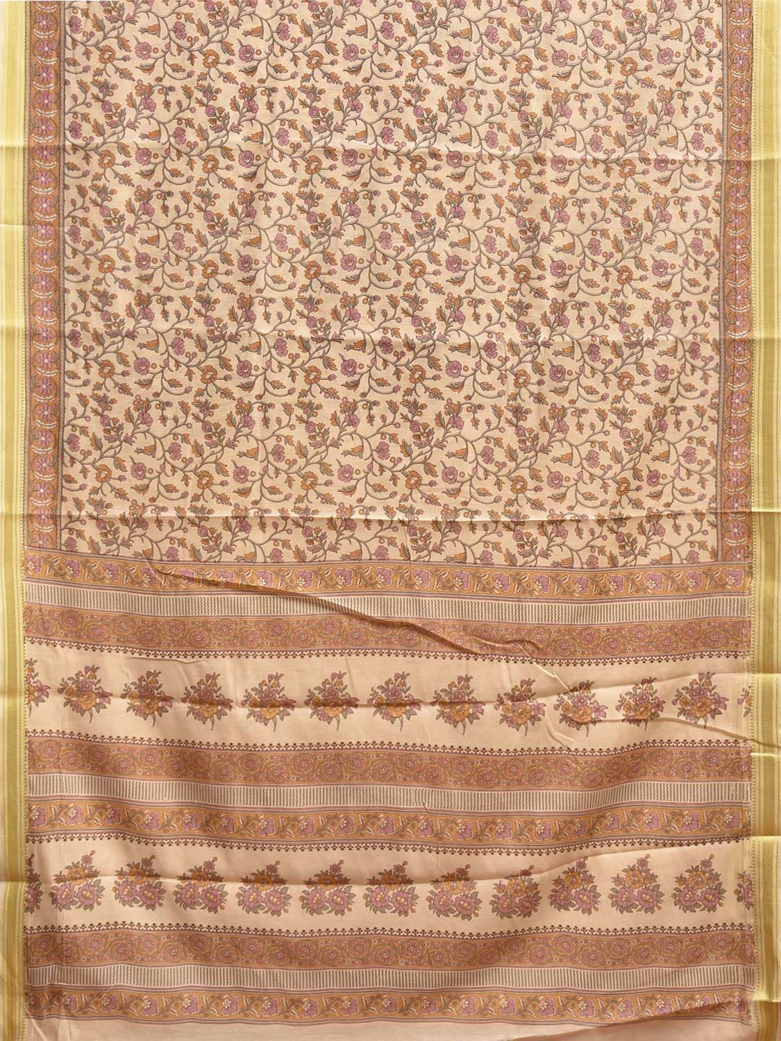 Cream Bamboo Cotton Saree with Floral Digital Print Design bc0967