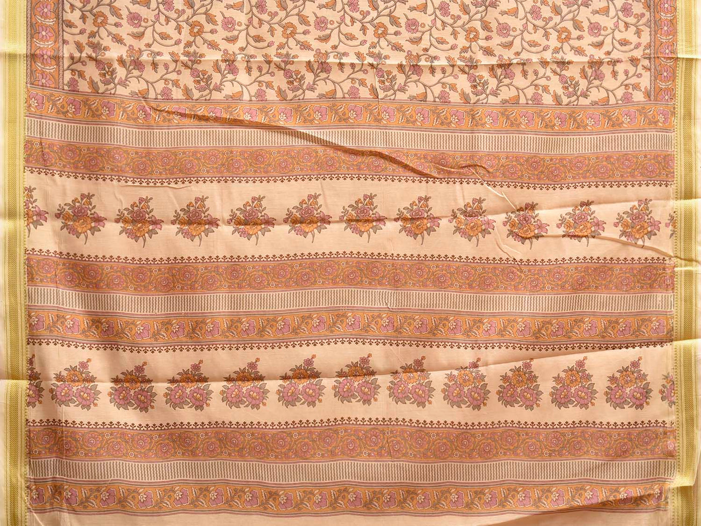 Cream Bamboo Cotton Saree with Floral Digital Print Design bc0967