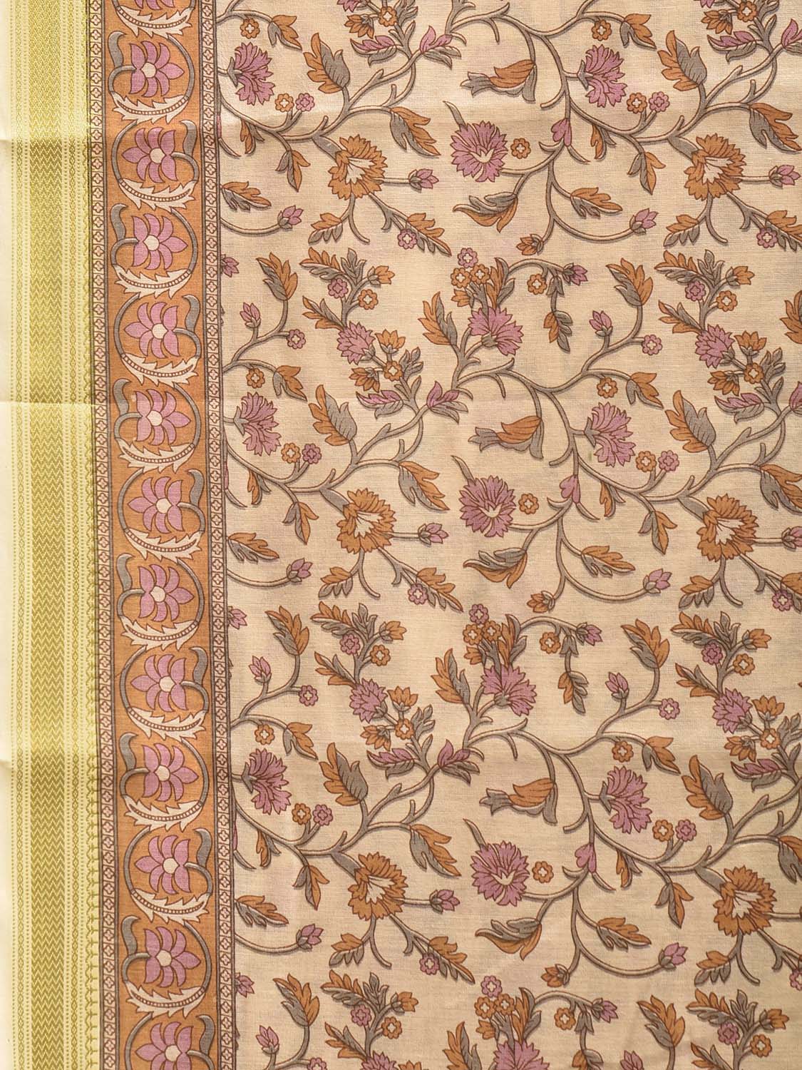 Cream Bamboo Cotton Saree with Floral Digital Print Design bc0967