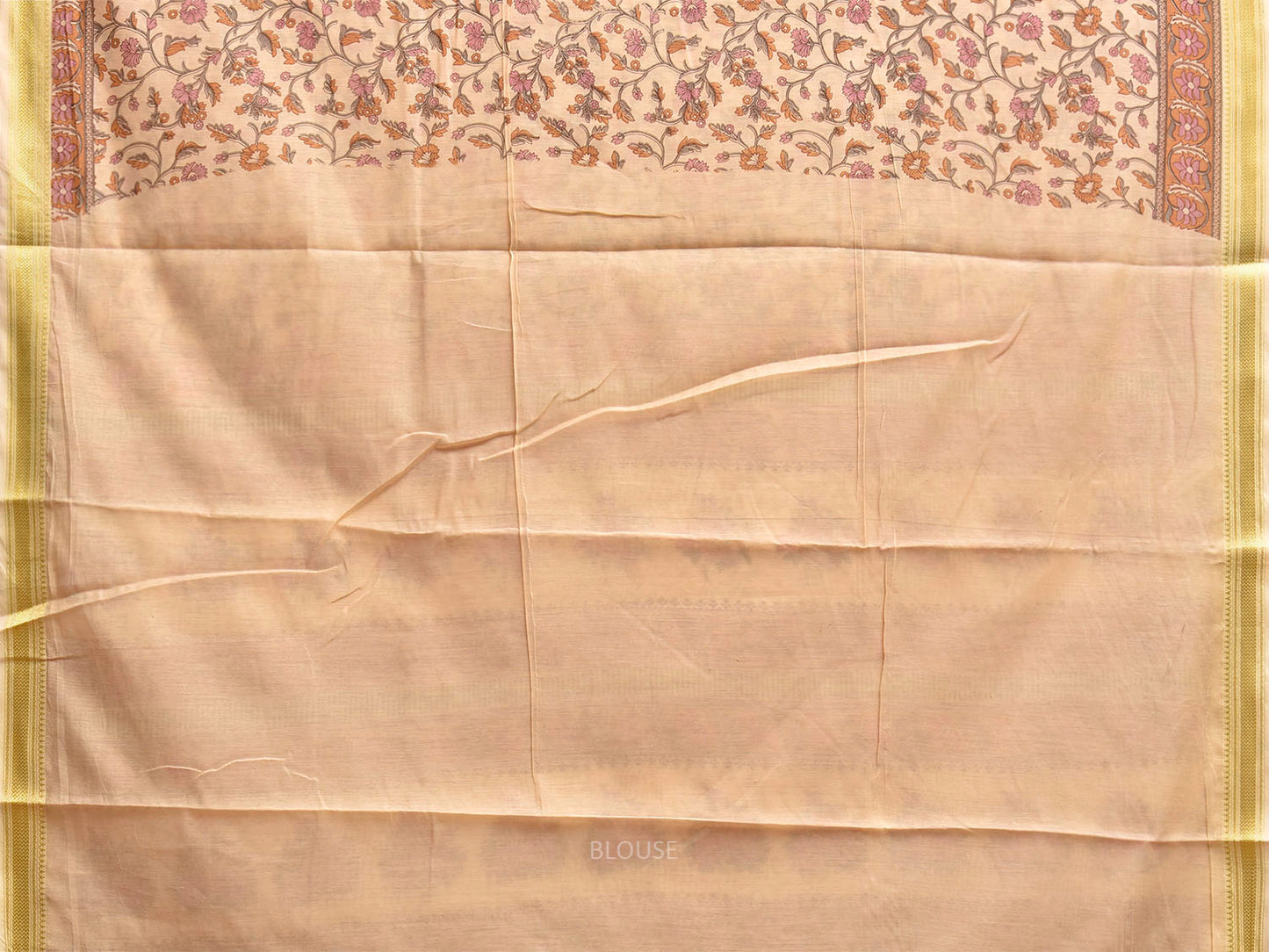 Cream Bamboo Cotton Saree with Floral Digital Print Design bc0967