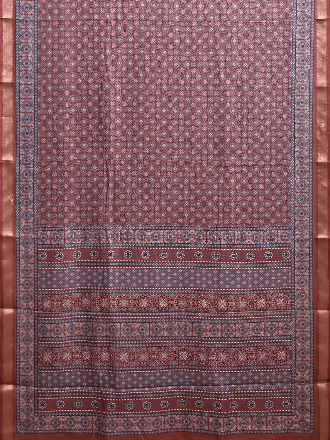 Blue and Rust Bamboo Cotton Saree with Digital Print Design bc0968