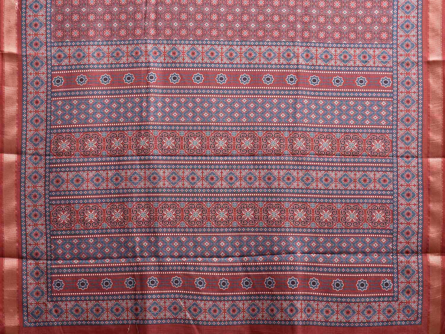 Blue and Rust Bamboo Cotton Saree with Digital Print Design bc0968