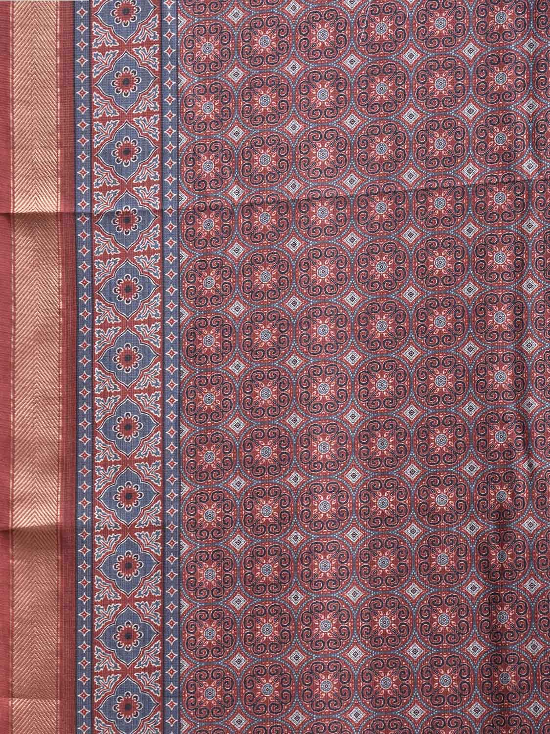 Blue and Rust Bamboo Cotton Saree with Digital Print Design bc0968
