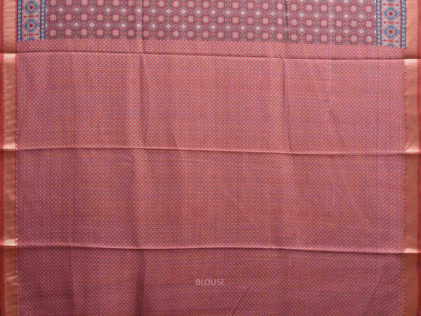 Blue and Rust Bamboo Cotton Saree with Digital Print Design bc0968