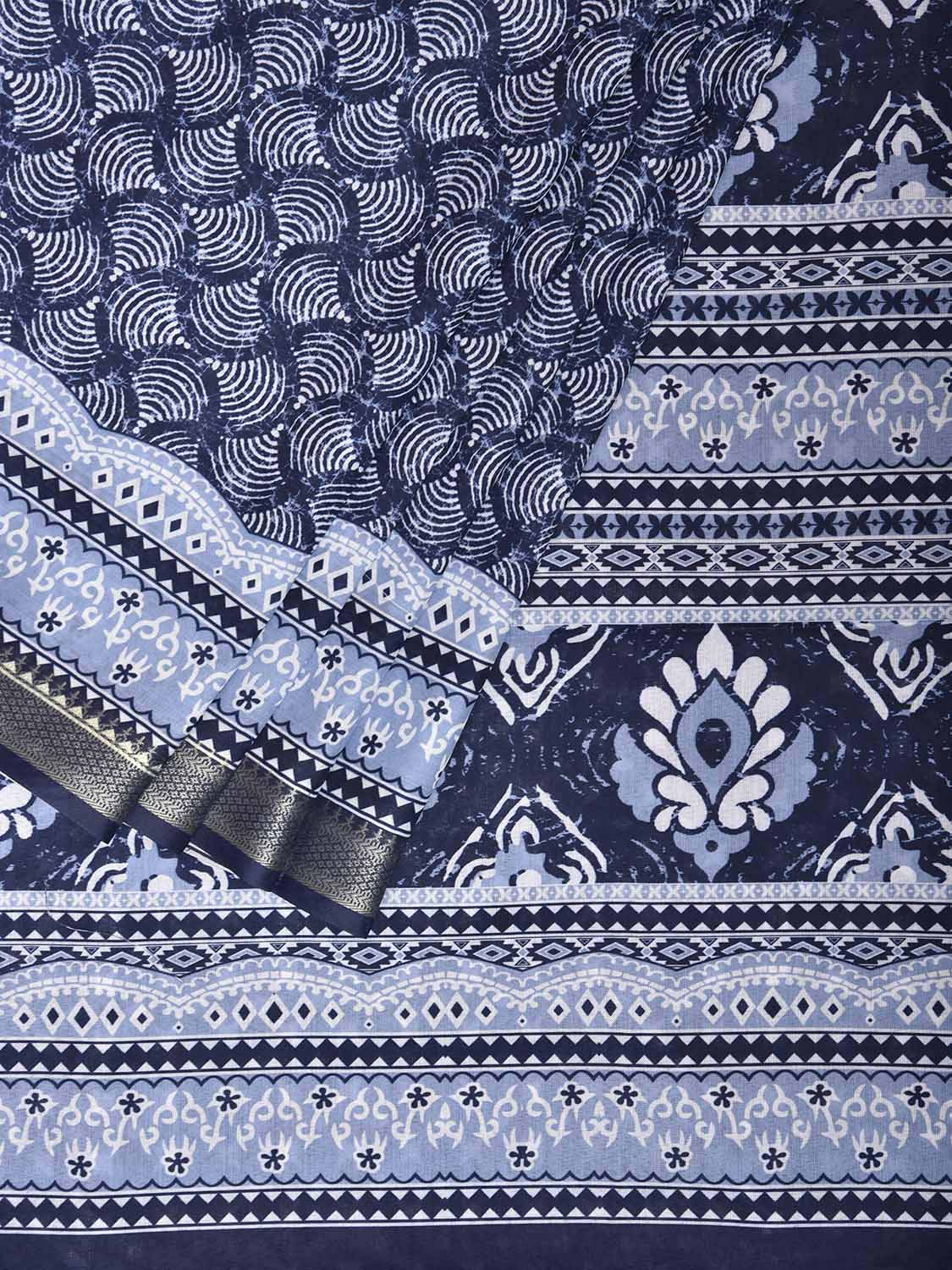 Dark Blue Bamboo Cotton Saree with Digital Print Design bc0969