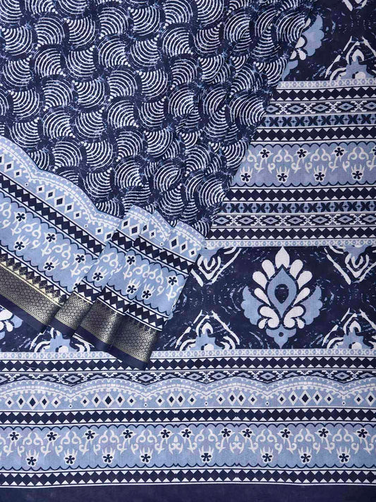 Dark Blue Bamboo Cotton Saree with Digital Print Design bc0969