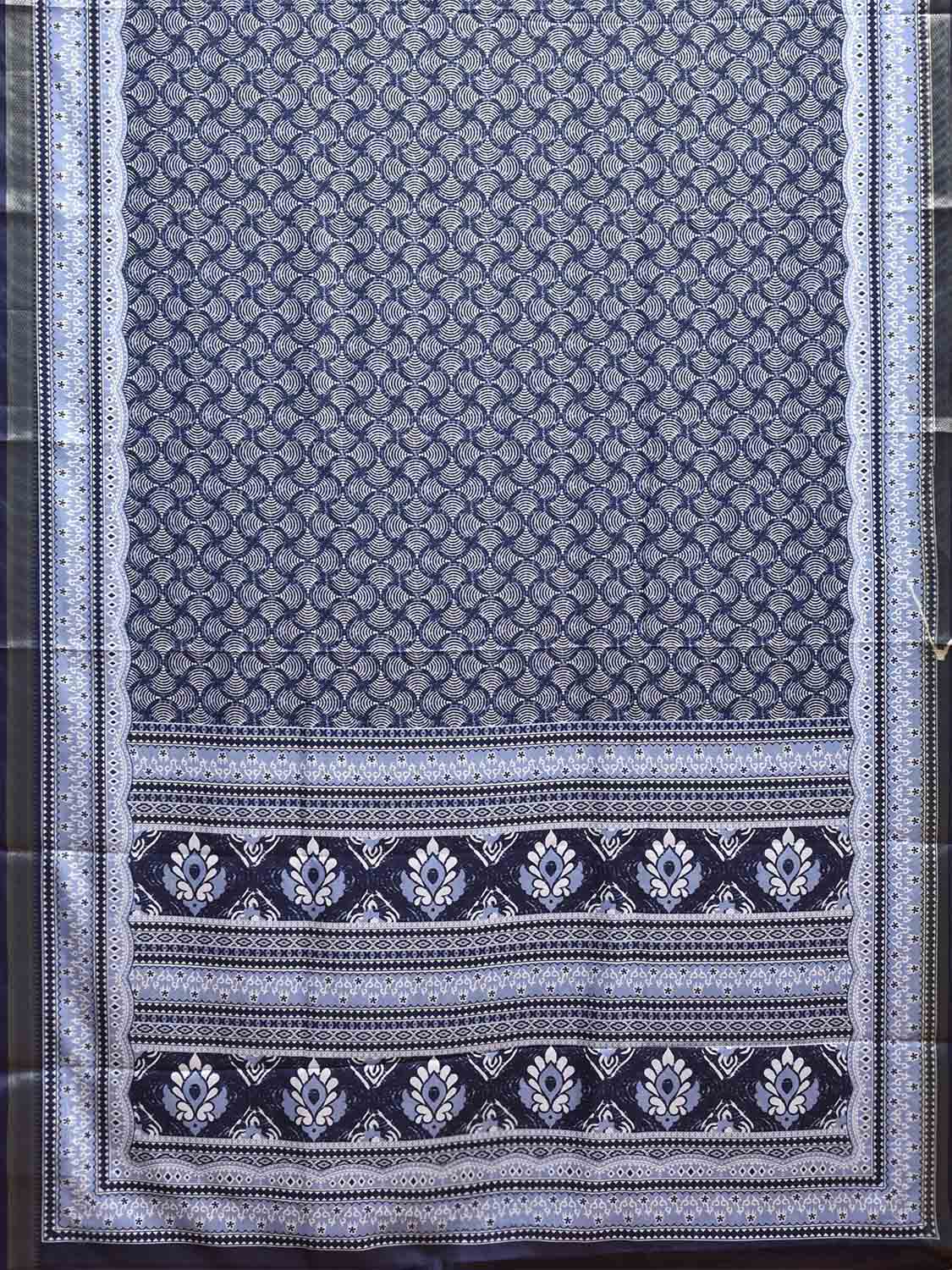 Dark Blue Bamboo Cotton Saree with Digital Print Design bc0969