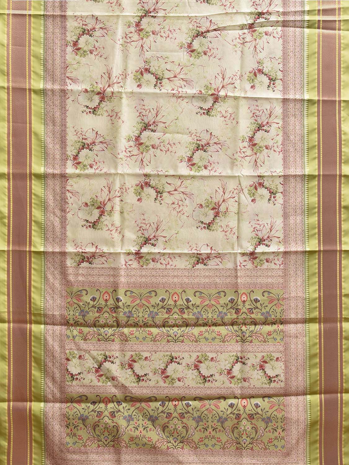 Light Green Bamboo Cotton Saree with Floral Digital Print Design bc0970