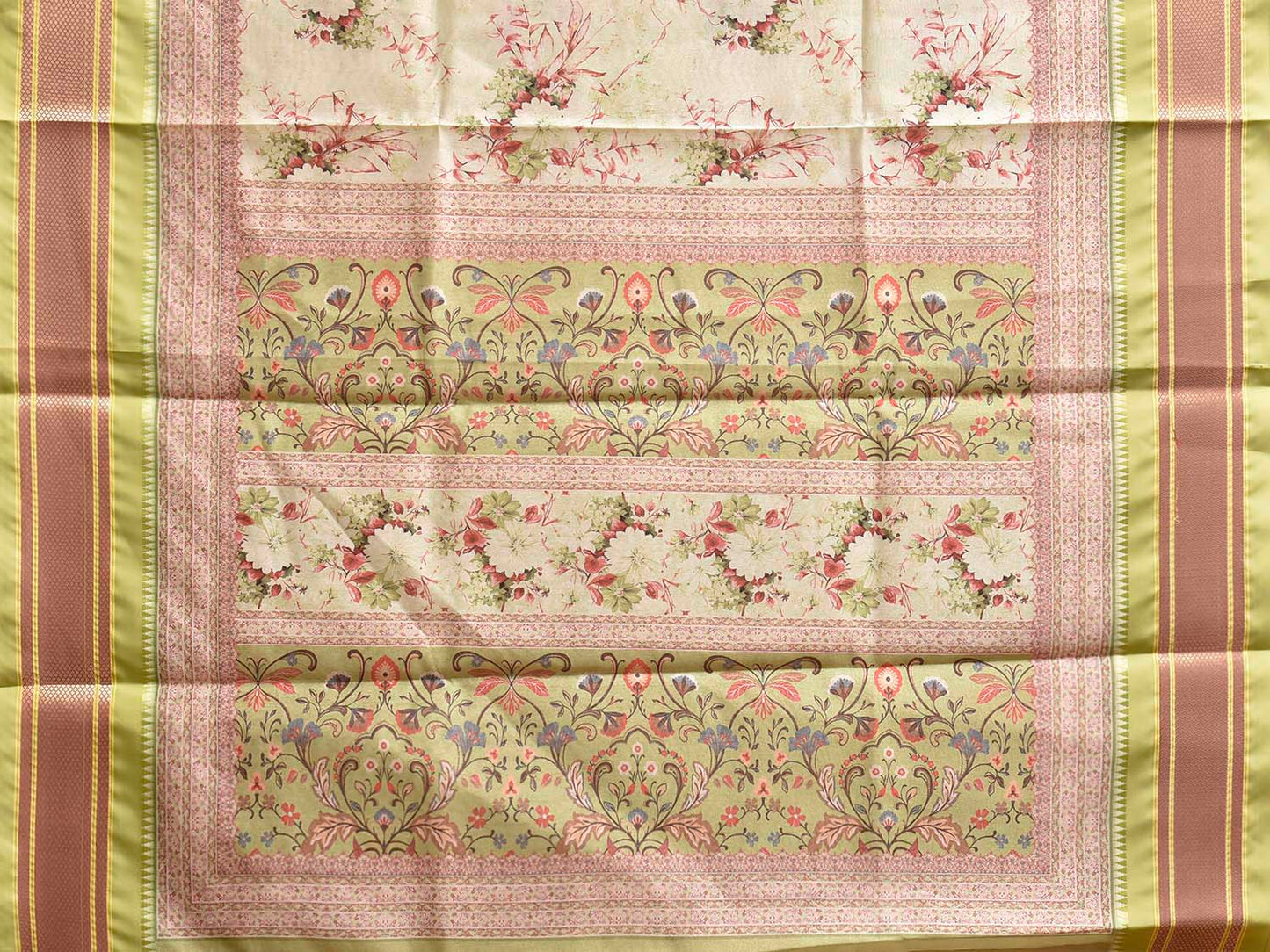 Light Green Bamboo Cotton Saree with Floral Digital Print Design bc0970