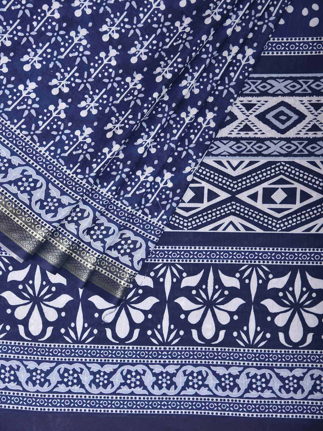Dark Blue Bamboo Cotton Saree with Digital Print Design bc0971