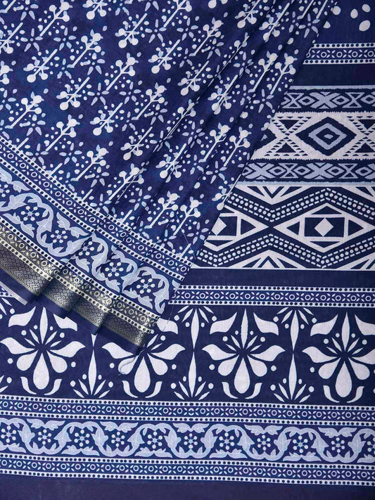 Dark Blue Bamboo Cotton Saree with Digital Print Design bc0971