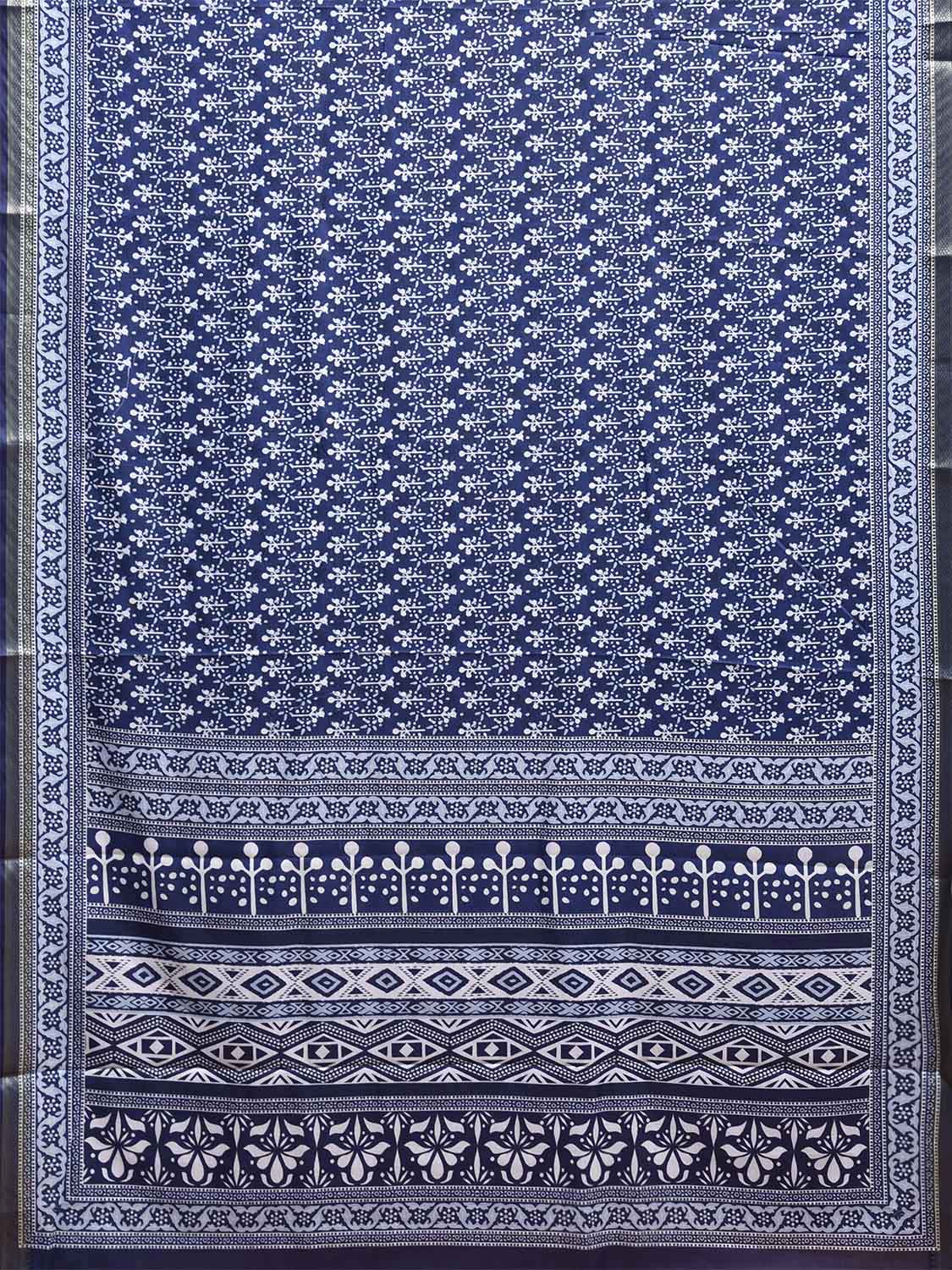 Dark Blue Bamboo Cotton Saree with Digital Print Design bc0971