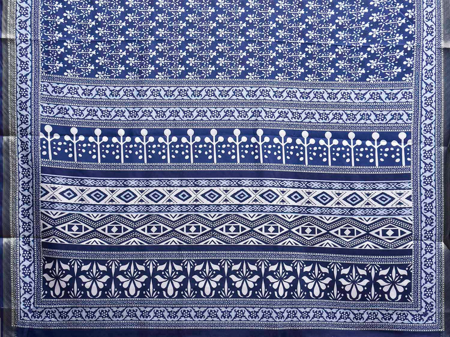 Dark Blue Bamboo Cotton Saree with Digital Print Design bc0971