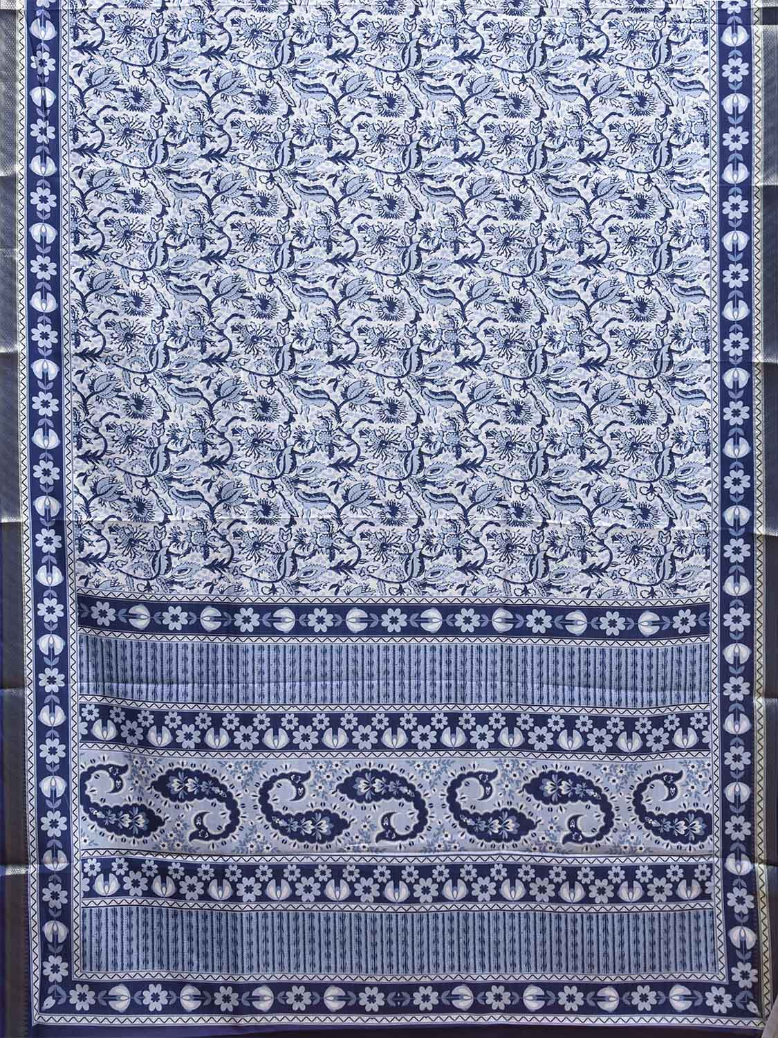 Dark Blue Bamboo Cotton Saree with Floral Digital Print Design bc0973