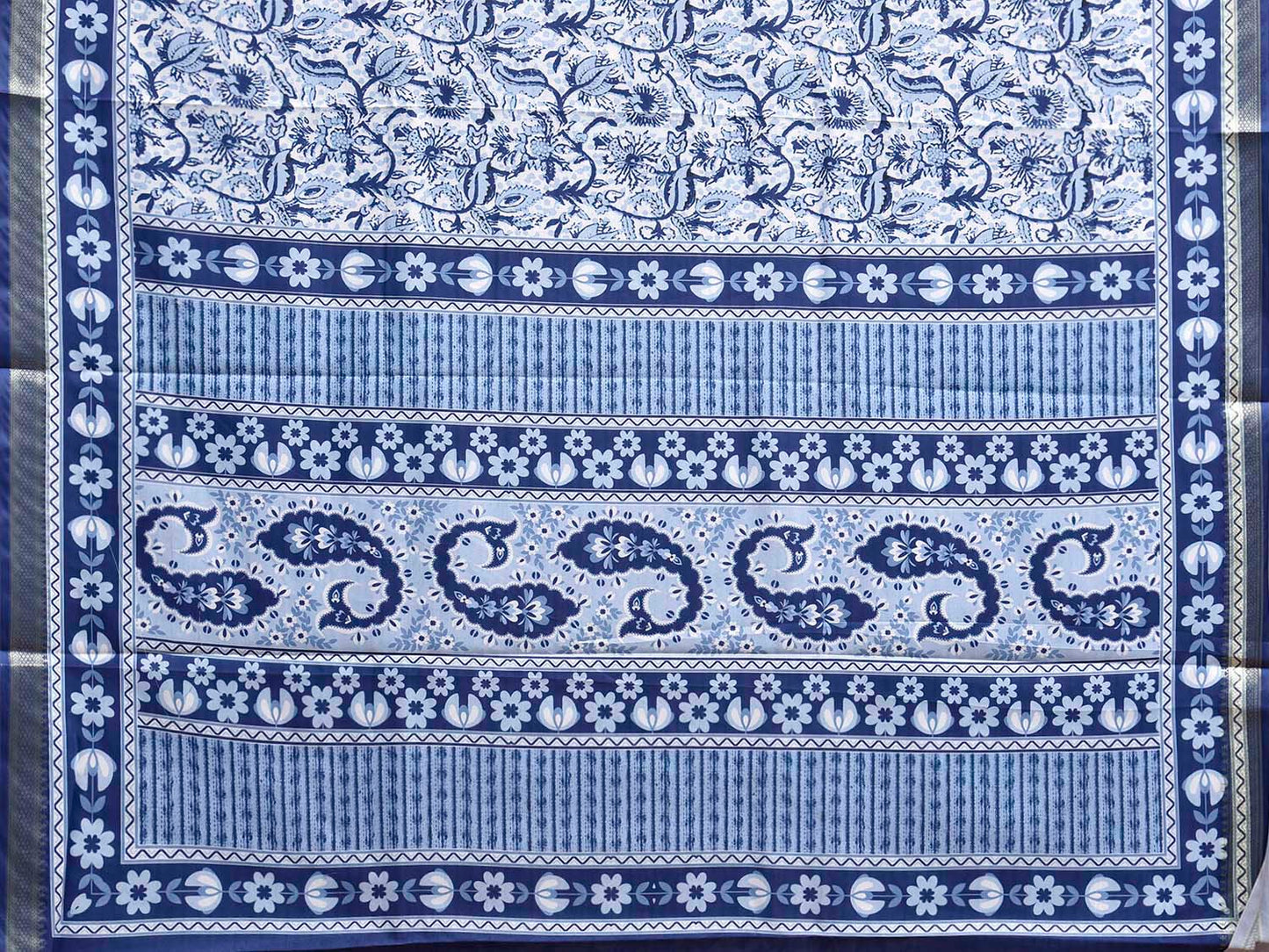 Dark Blue Bamboo Cotton Saree with Floral Digital Print Design bc0973