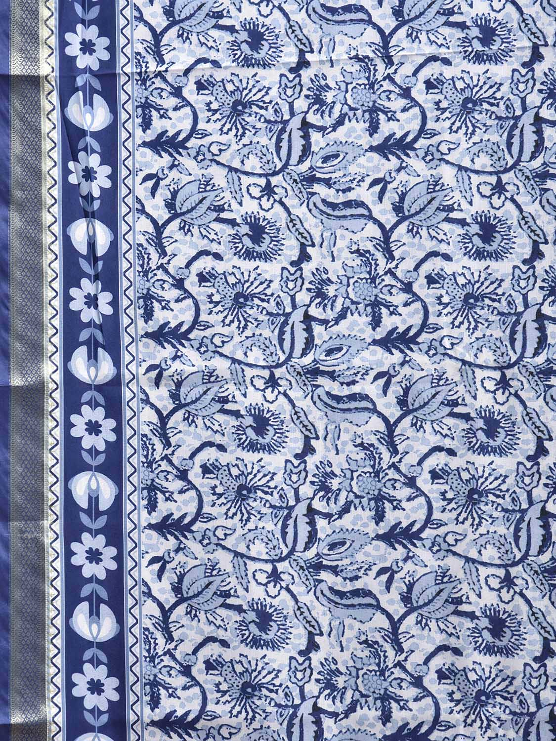 Dark Blue Bamboo Cotton Saree with Floral Digital Print Design bc0973