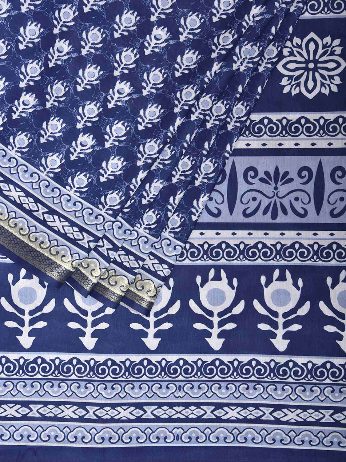 Dark Blue Bamboo Cotton Saree with Digital Print Design bc0974