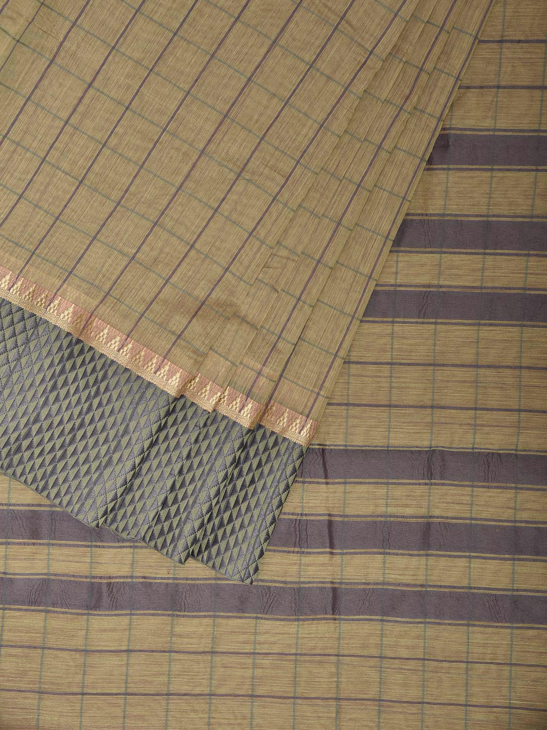 Light Yellow Bamboo Cotton Saree with Big Checks Design No Blouse bc0975
