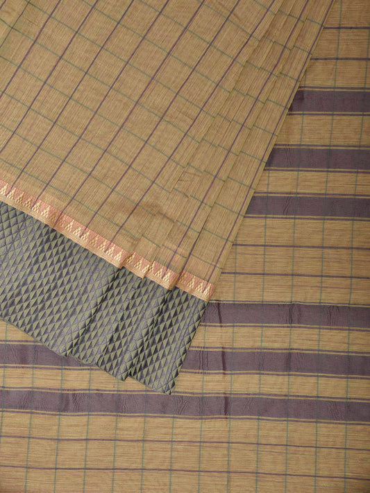 Light Yellow Bamboo Cotton Saree with Big Checks Design No Blouse bc0975