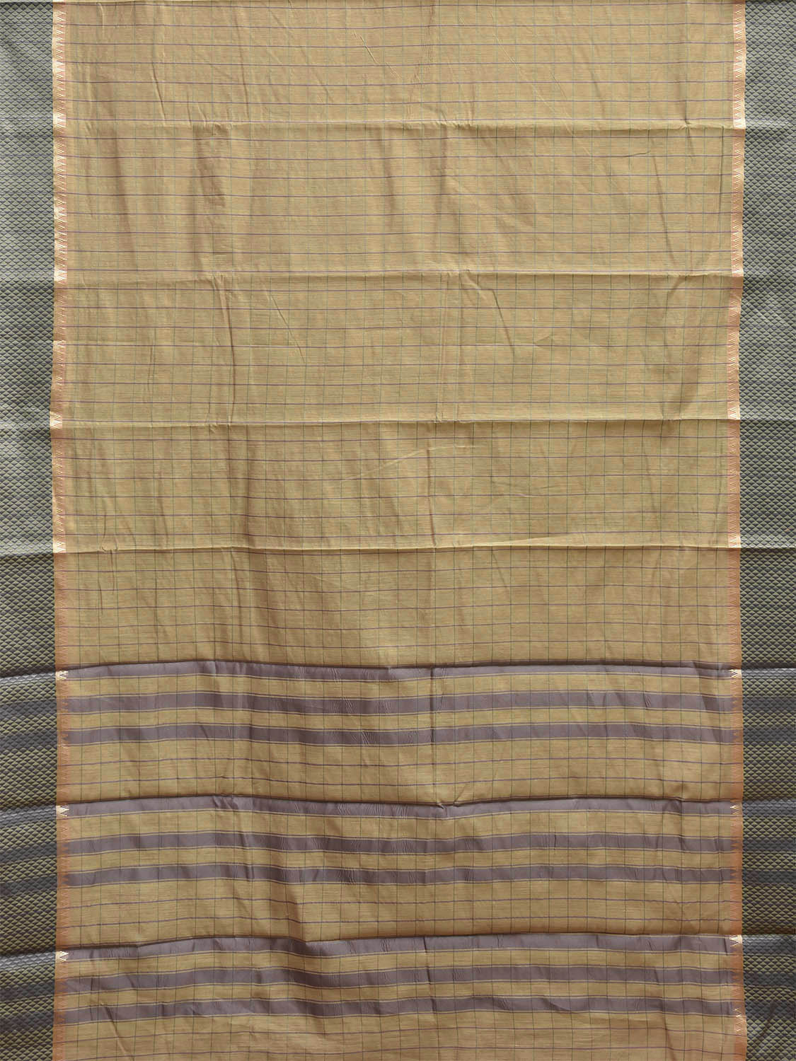 Light Yellow Bamboo Cotton Saree with Big Checks Design No Blouse bc0975