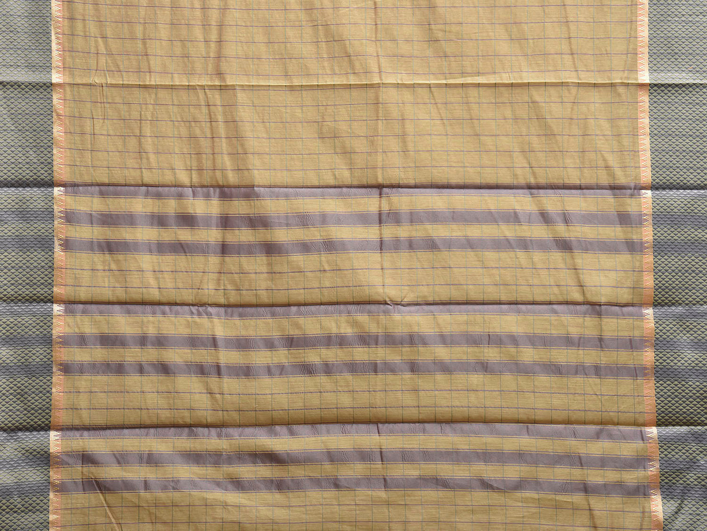 Light Yellow Bamboo Cotton Saree with Big Checks Design No Blouse bc0975
