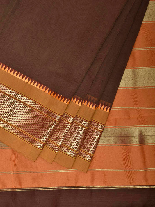Brown and Mustard Bamboo Cotton Plain Saree with Contrast Pallu Design No Blouse bc0976