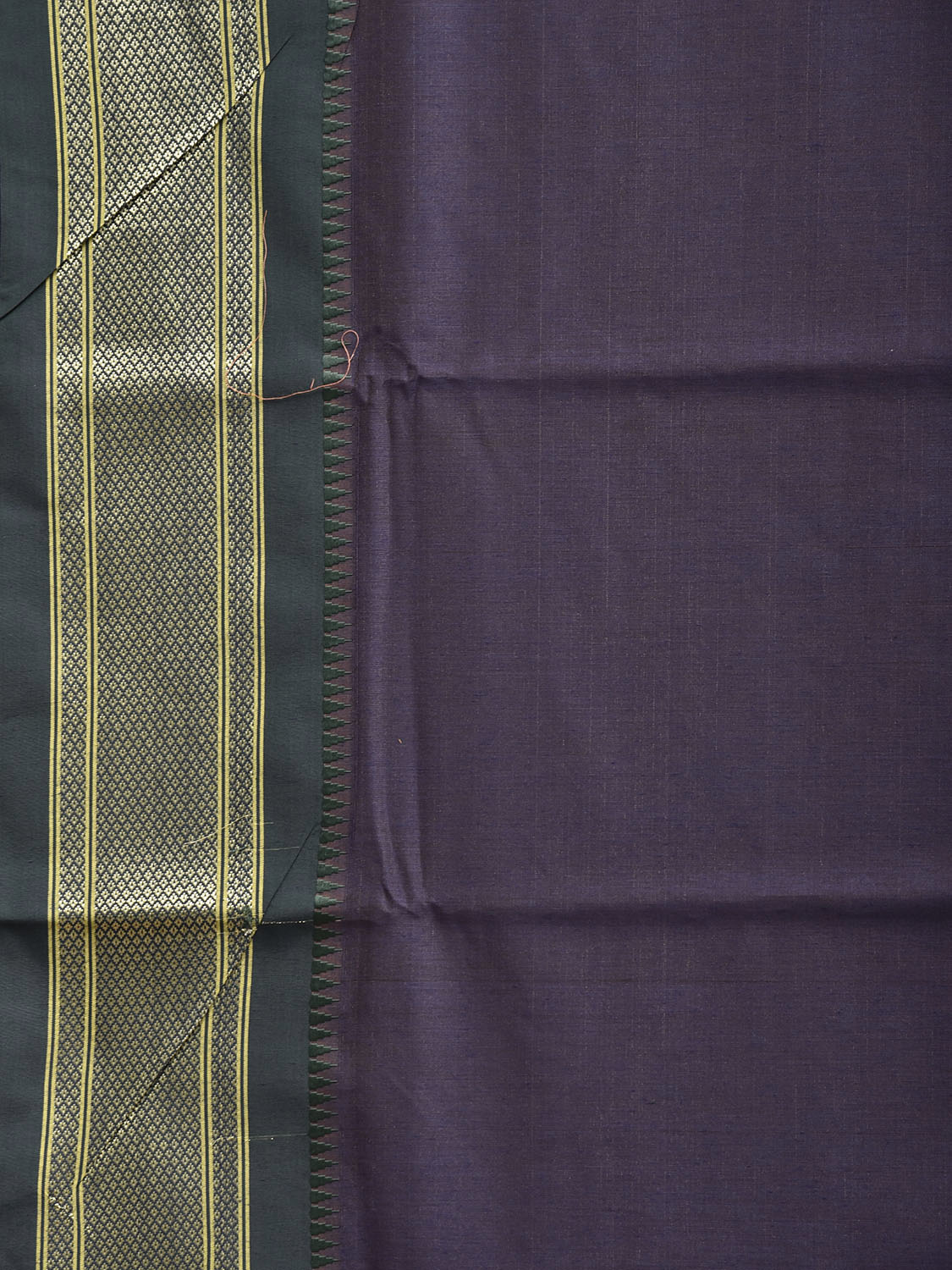 Dark Indigo and Green Bamboo Cotton Plain Saree with Contrast Pallu Design No Blouse b0977