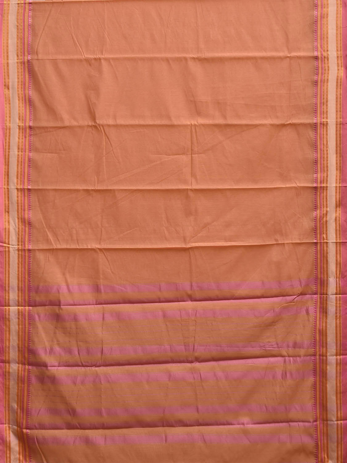 Light Peach and Pink Bamboo Cotton Plain Saree with Strips Pallu Design No Blouse bc0980