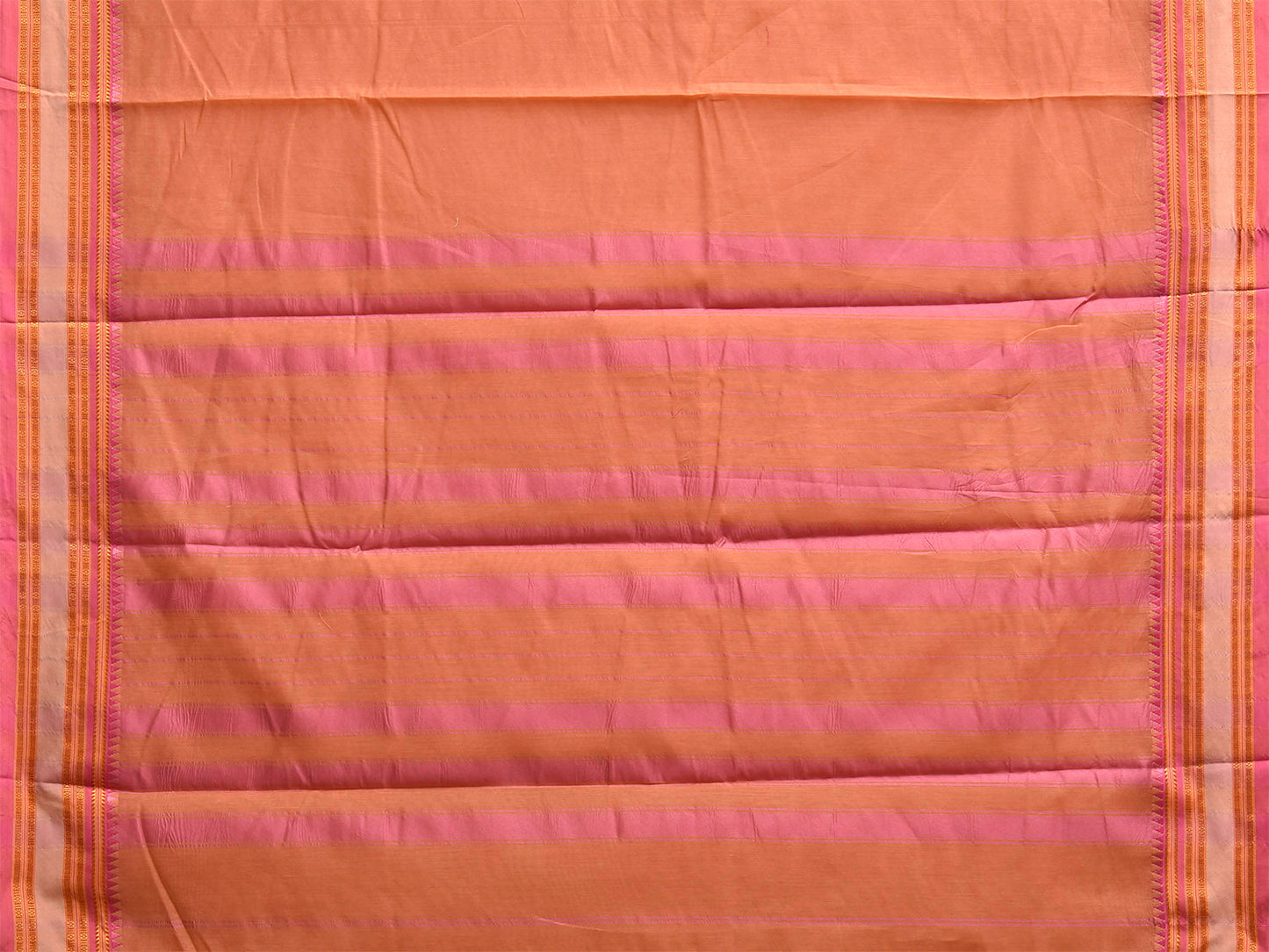 Light Peach and Pink Bamboo Cotton Plain Saree with Strips Pallu Design No Blouse bc0980