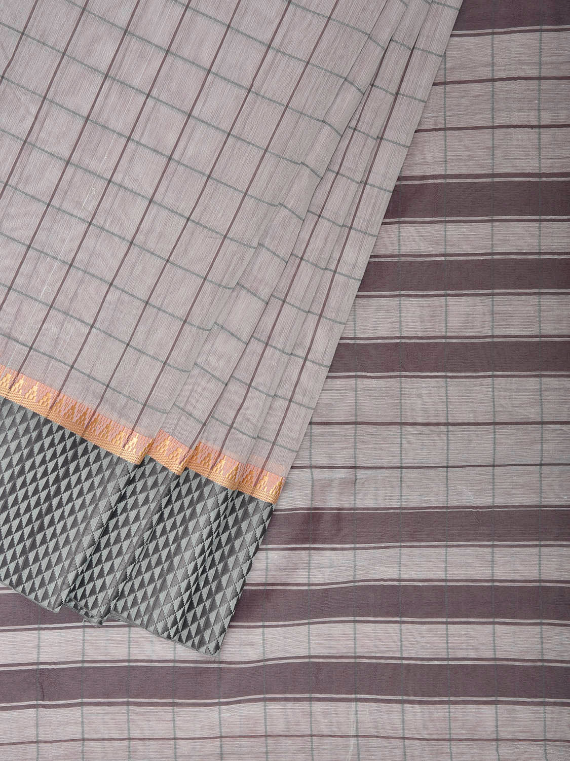 Light Grey Bamboo Cotton Saree with Big Checks Design No Blouse bc0982