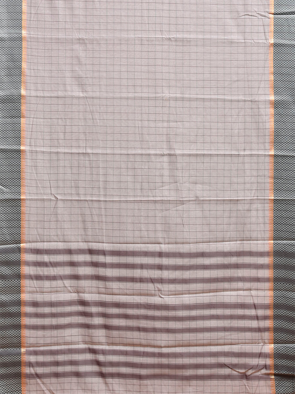 Light Grey Bamboo Cotton Saree with Big Checks Design No Blouse bc0982