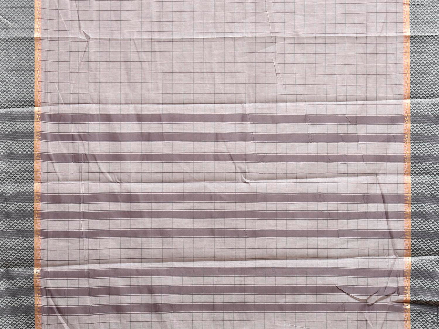 Light Grey Bamboo Cotton Saree with Big Checks Design No Blouse bc0982