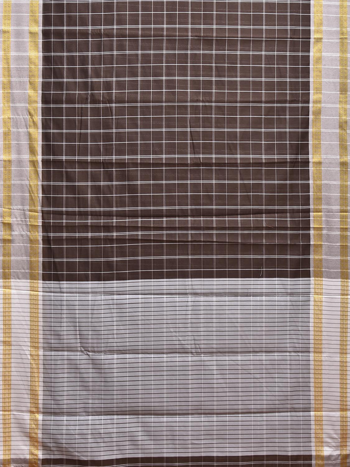 Brown and White Bamboo Cotton Saree with Big Checks Design No Blouse bc0983