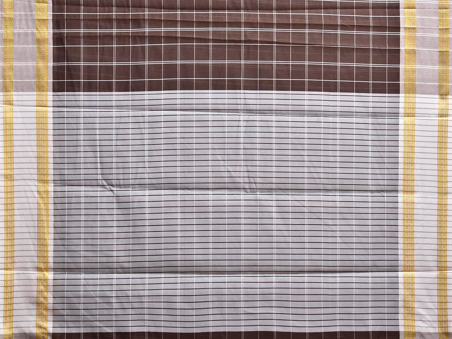 Brown and White Bamboo Cotton Saree with Big Checks Design No Blouse bc0983