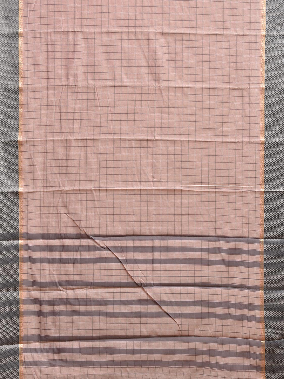 Cream and Light Grey Bamboo Cotton Saree with Big Checks Design No Blouse bc0985