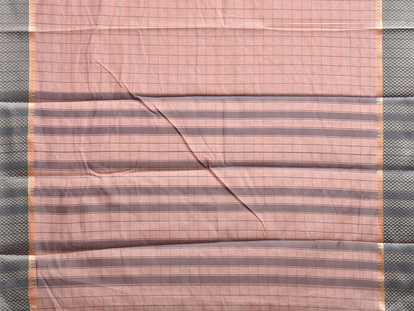 Cream and Light Grey Bamboo Cotton Saree with Big Checks Design No Blouse bc0985