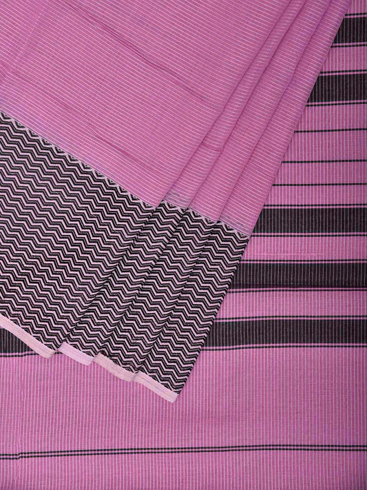 Pink and Black Bamboo Cotton Saree with Strips Design No Blouse bc0987