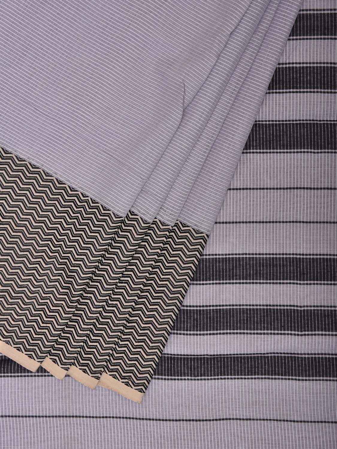 Grey and Black Bamboo Cotton Saree with Strips Design No Blouse bc0988