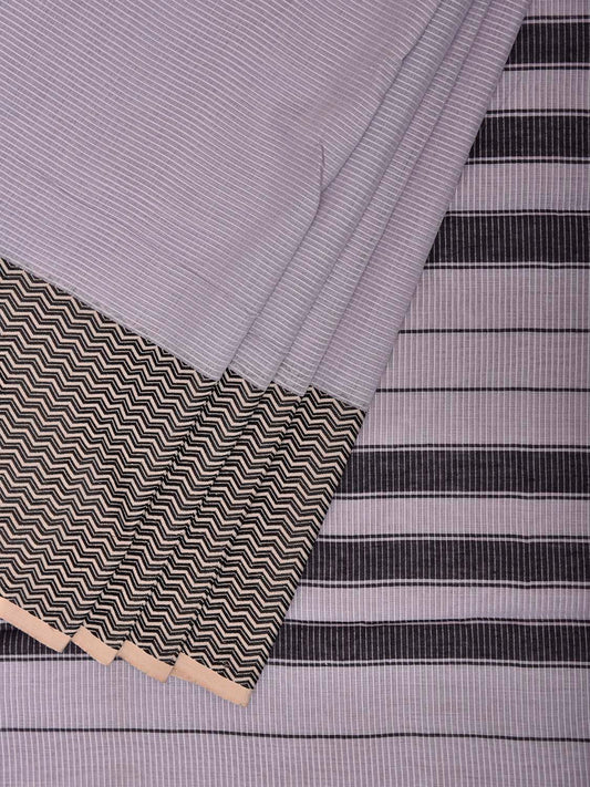 Grey and Black Bamboo Cotton Saree with Strips Design No Blouse bc0988