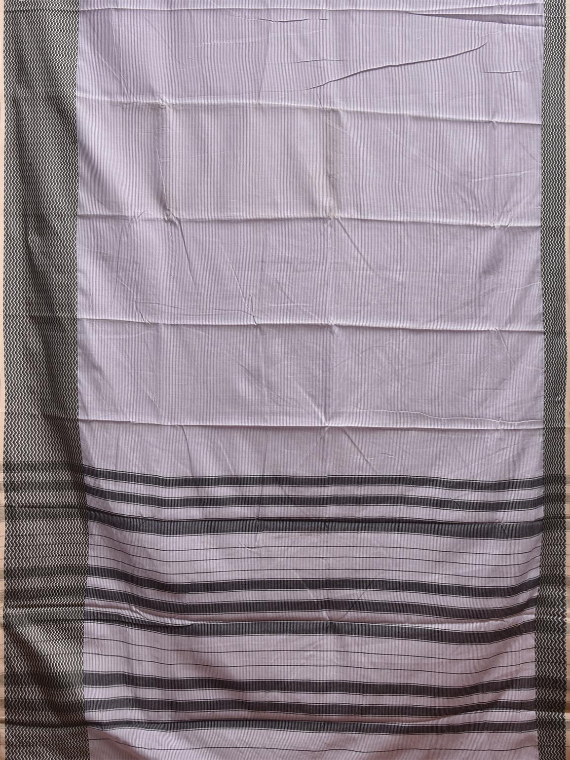 Grey and Black Bamboo Cotton Saree with Strips Design No Blouse bc0988